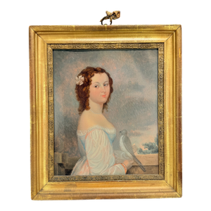 American or French Folk Art, Portrait of a Lady With a Dove, Early 19th Century