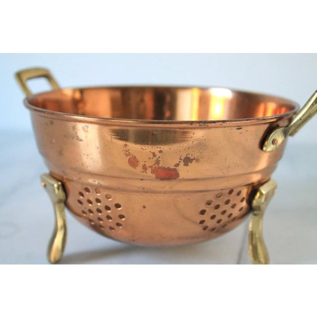 Mid 20th Century Vintage Copper & Brass Footed Colander W/ Handles For Sale - Image 5 of 7