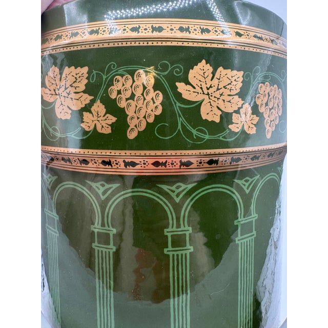 Vintage 1960s Ceramic Hollywood Regency Green & Gold Vinyl Ice Bucket With Handle For Sale - Image 10 of 11