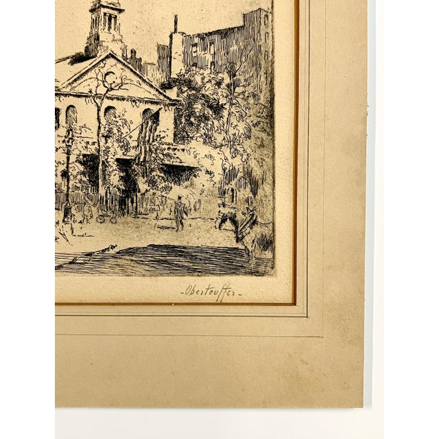 Vintage Original Etching by George Oberteuffer (1878 - 1940). Signed, Reframed For Sale - Image 9 of 12
