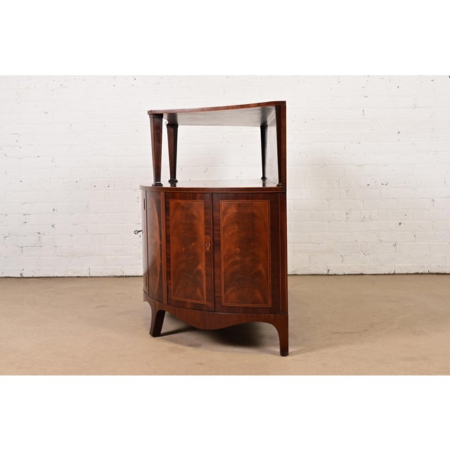 Baker Furniture Georgian Inlaid Flame Mahogany Demilune Sideboard Buffet or Bar Cabinet, Circa 1940s For Sale - Image 12 of 15