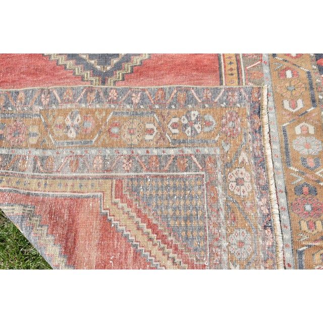 4x8.3 Ft Vintage Turkish Handmade Area Rug Muted Geometric Design Wool Rug Traditional Tribal