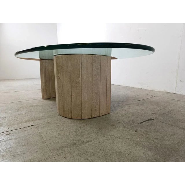 Travertine and Glass Coffee Table, Italy, 1970s For Sale - Image 4 of 11