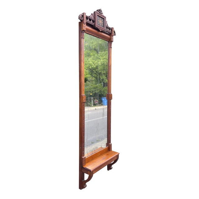 MASSIVE (104” tall!) 1800s pier mirror. Gorgeous Eastlake details, see pics for silver loss (foxing). A statement piece to...