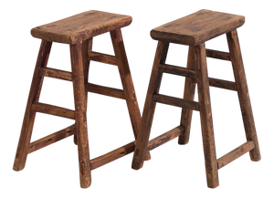 Antique Oriental Stools in Elm, Set of 2