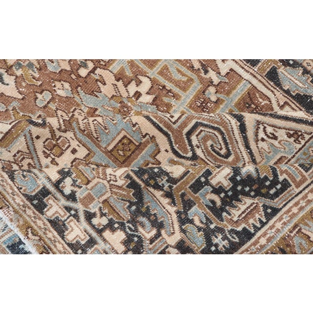 Persian Antique Heriz Rug With Geometric Design in Blue's, Tan, Cream, and Brown 11'5 X 14'7 For Sale - Image 17 of 17