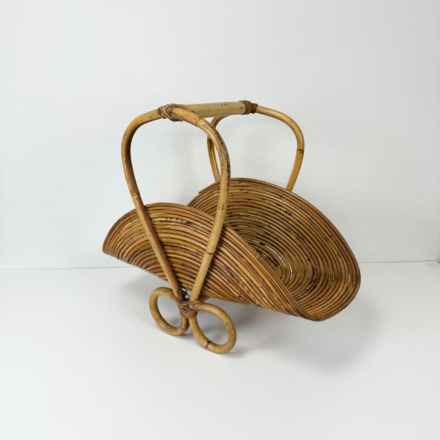 Wood Magazine Rack in Wicker from Vivai Del Sud, Italy, 1970s For Sale - Image 7 of 13