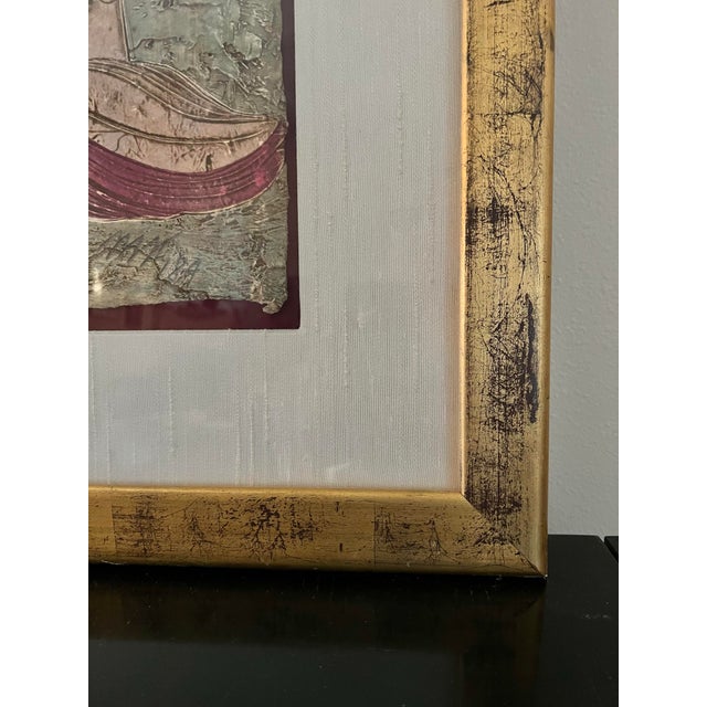 Sculpture Materials 1980s Large Asian Mixed Media Framed Art Signed Mikulas Kravjansky For Sale - Image 7 of 12