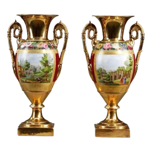 Restoration Period Porcelain Vases, Set of 2