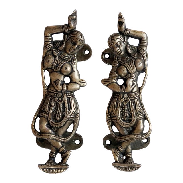 Indian Dancer Brass Door Handles - a Pair For Sale
