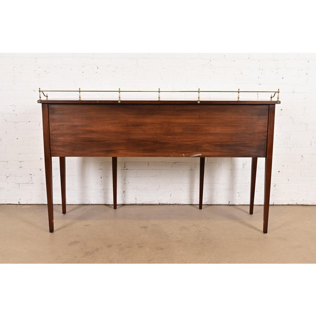 Henkel Harris Federal Inlaid Flame Mahogany Serpentine Front Sideboard Credenza With Brass Gallery For Sale - Image 15 of 16
