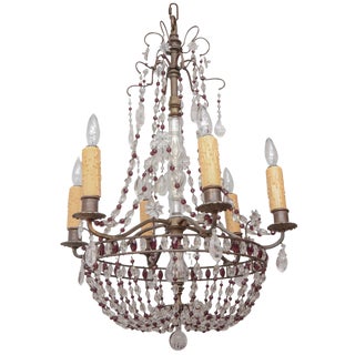 1900s French Bronze Beaded Chandelier With Amethyst and Rock Crystal For Sale