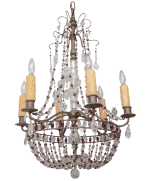 1900s French Bronze Beaded Chandelier With Amethyst and Rock Crystal