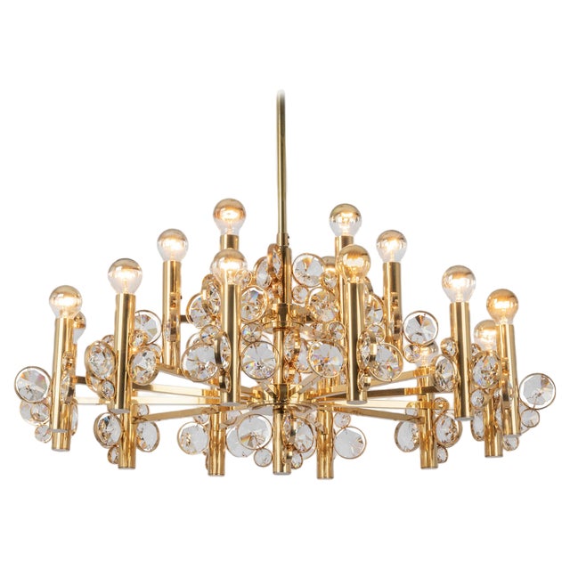 Large Gilt Brass Chandelier attributed to Palwa for Sciolari, Germany, 1970s For Sale