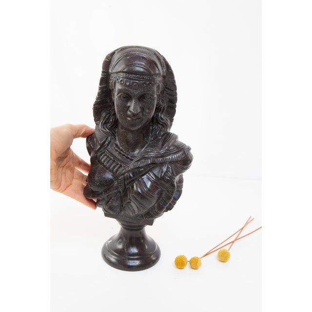 Antique Grey/Black Marble Bust Depicting a Young Woman For Sale - Image 5 of 9