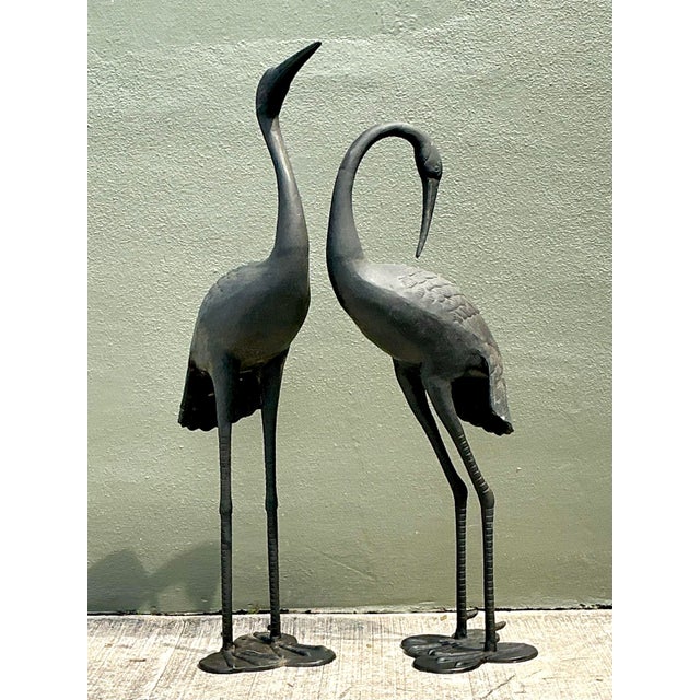 Vintage Cast Aluminum Standing Cranes - Set of 2 For Sale - Image 11 of 12