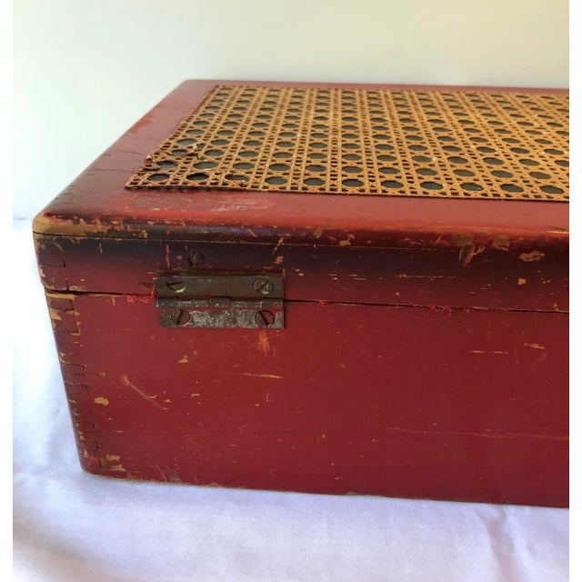 Wood Vintage Red Wood Caned Box For Sale - Image 7 of 10