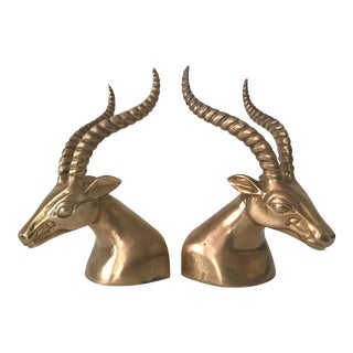 Modernist Sculptural Brass Gazelle Bookends-A Pair For Sale