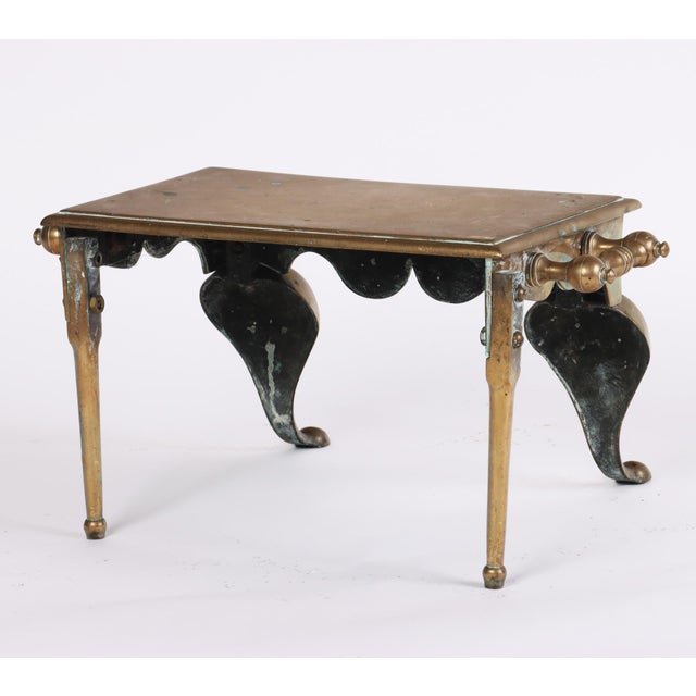 19th Century British Antique Brass Hearth Bench Footman Fireplace Stool
