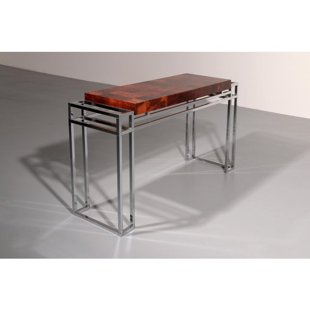 Chrome and Wood Console Table from Aldo Tura, 1970s For Sale - Image 9 of 10