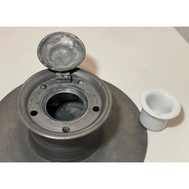 18th Century Large Rare Antique 18th Century 1700s Handmade French Pewter Desk Inkwell Jar For Sale - Image 5 of 9