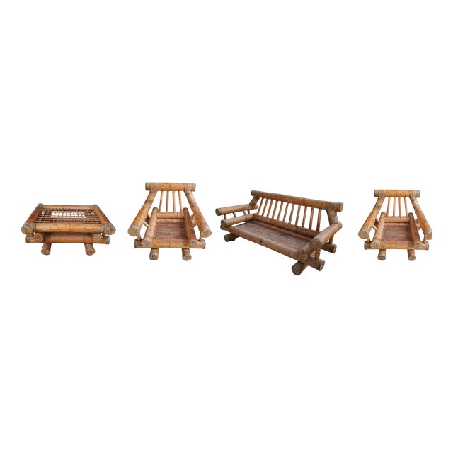 Vintage Bamboo Living Room Set, Italy, 1970s, Set of 4 For Sale