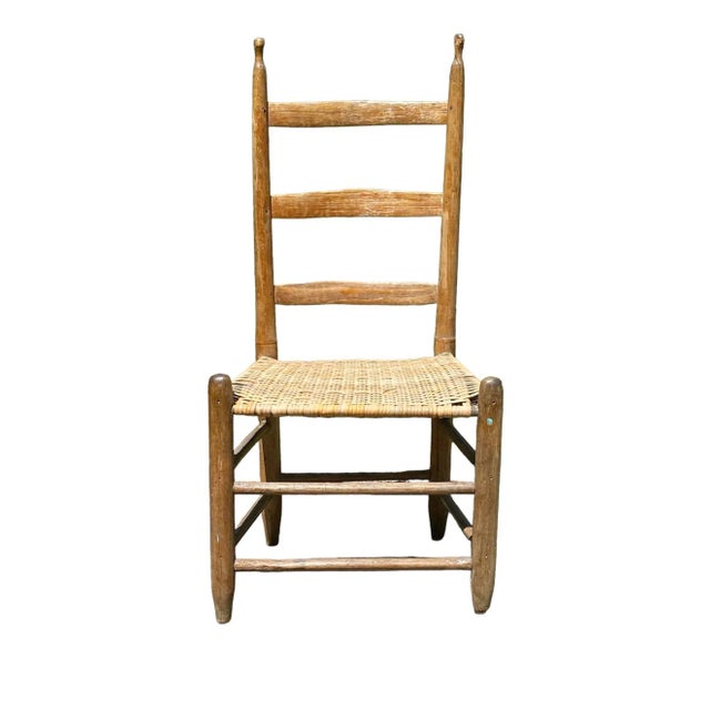 Pair of 19th Century Antique Southern Ladderback Side Chairs - Splint Woven Seats For Sale - Image 4 of 9