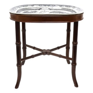 1980s Chinoiserie Platter on Faux Bamboo Stand For Sale