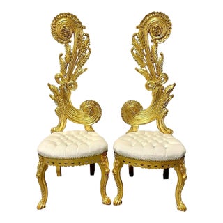 1990s Italian Baroque White Chair – High Back & Gold Leaf Details For Sale