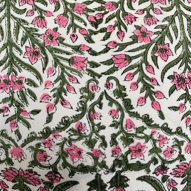 Pink and Green Block Print Down Filled Pillows 20” X 20” - India For Sale - Image 4 of 6