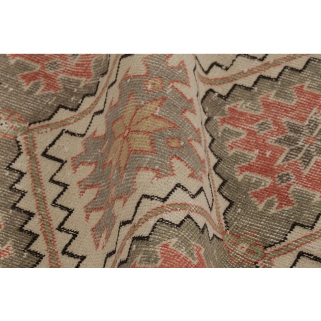Textile Vintage Distressed Runner Rug, Beige-Green Geometric Pattern - Rug & Kilim For Sale - Image 7 of 8