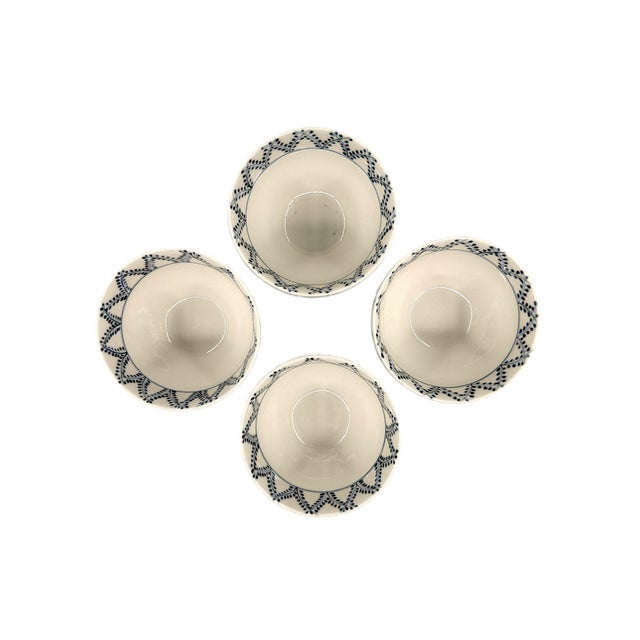 Set of 4 Bat Trang Vietnamese Ceramic Multipurpose Bowls With Blue Hand Painted Leaf Vine Motif For Sale - Image 9 of 11