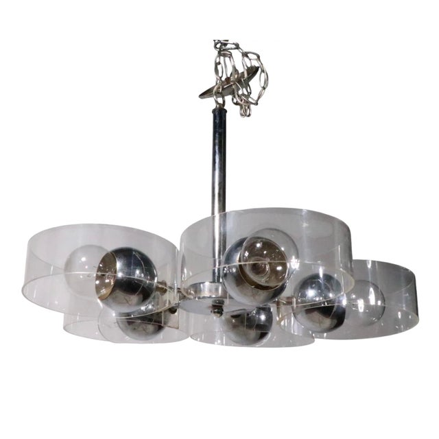 Mid 20th Century Space Age Chrome and Lucite Chandelier For Sale - Image 5 of 11