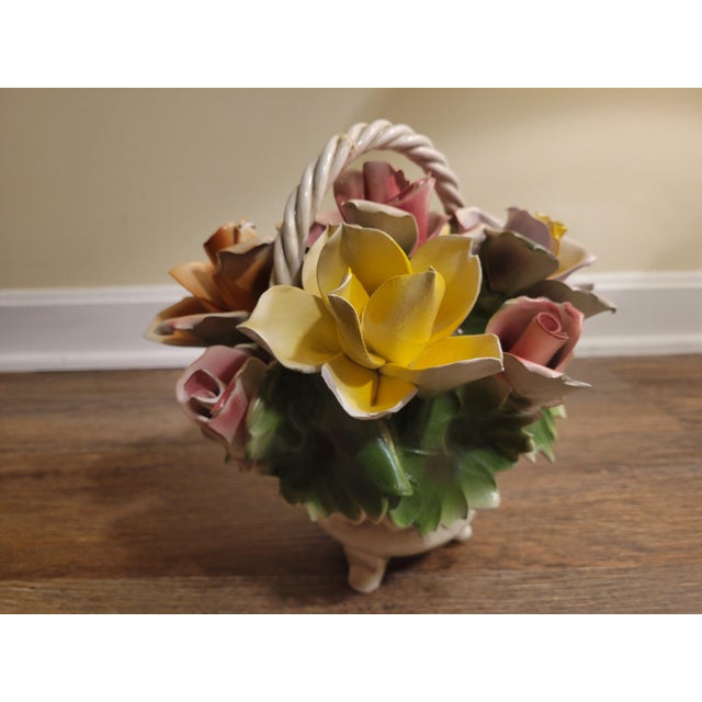 Capodimonte Vintage Capodimonte Italy Porcelain Rose Flower Basket Crown N Original Tag For Sale - Image 4 of 10