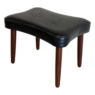 Black Leather Teak Ottoman Danish Mid-Century Modern 1960s For Sale