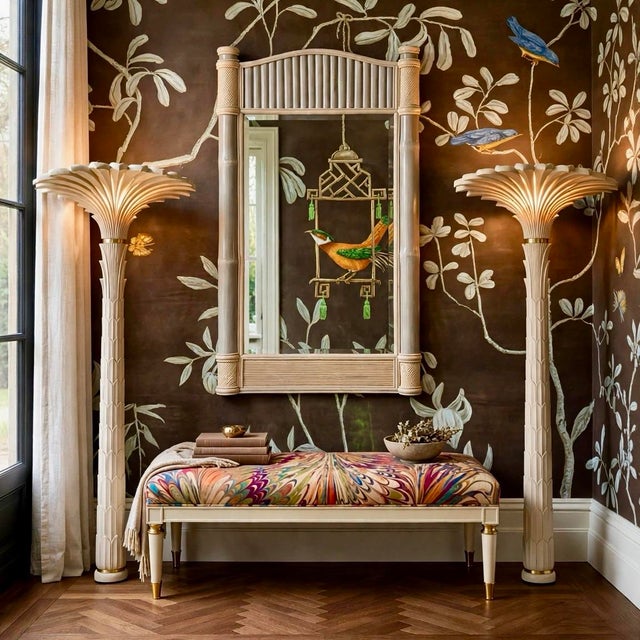 Sourced from an elite, time-capsule estate in Palm Beach, Florida, this monumental statement mirror captures the height of...