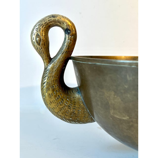 French Art Deo Patinated Bronze Bowl with Swan Handles Flanking Sides For Sale In Los Angeles - Image 6 of 8