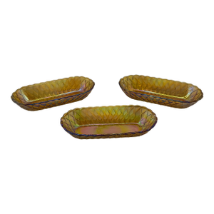 Mid 20th Century American Pressed Amber Carnival Glass Celery Dish - Set of 3