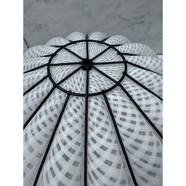 Mid 20th Century Mid 20th Century Venetian Murano Latticino Caged Pendant Light For Sale - Image 5 of 9