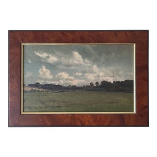 Small Antique 19th Century Oil Painting Moody Rural Landscape Scene For Sale