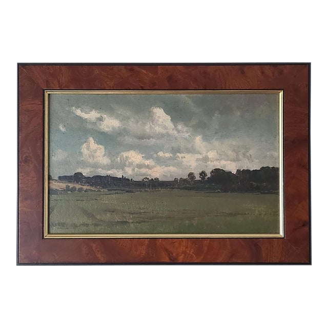 Small Antique 19th Century Oil Painting Moody Rural Landscape Scene For Sale