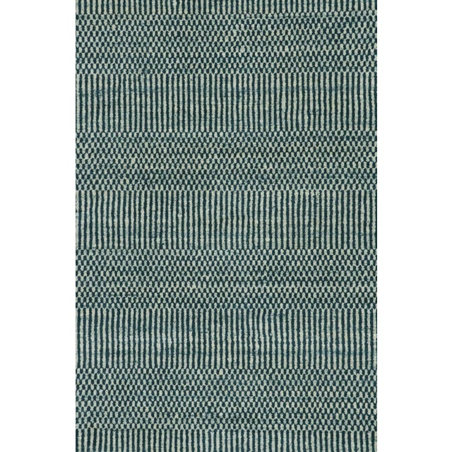 Modern Rug & Kilim’s Modern Rug in Blue and Cream, With Stripes and Geometric Patterns For Sale - Image 3 of 7