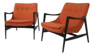 Mid-Century Modern Orange Chenille Lounge Chairs - A Pair