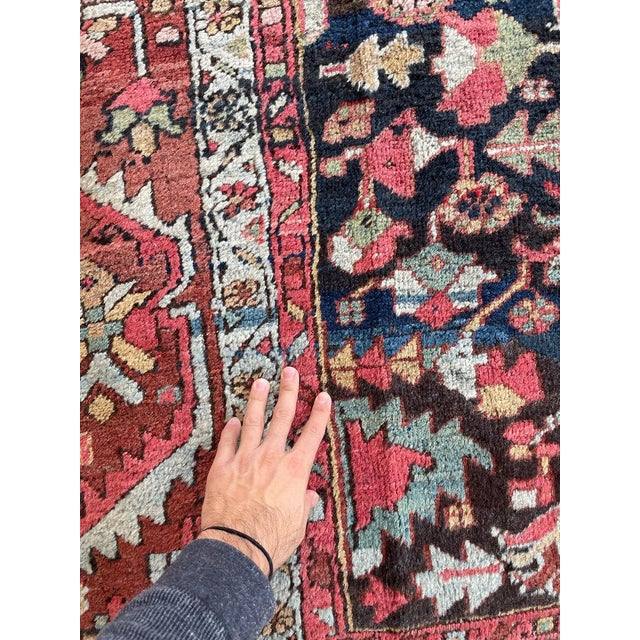 1920s NORTHWEST PERSIAN HERIZ VILLAGE CARPET Century Old Indigo-Ground Organic Wool & Dyes 8.9 x 11.9 For Sale - Image 9 of 17