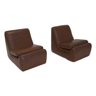 Spanish Leather Slipper Chairs, 1960s, Set of 2 For Sale