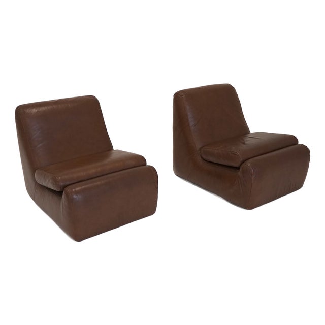 Spanish Leather Slipper Chairs, 1960s, Set of 2 For Sale