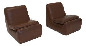 Spanish Leather Slipper Chairs, 1960s, Set of 2