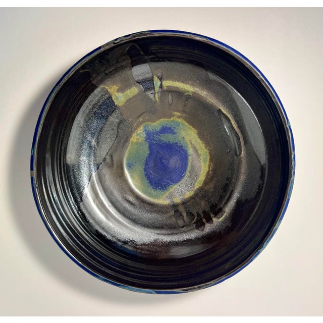 Mid-Century Modern Mid-Century Modern Studio Art Pottery Cobalt Blue Ultramarine Ceramic Bowl 13"d For Sale - Image 3 of 8