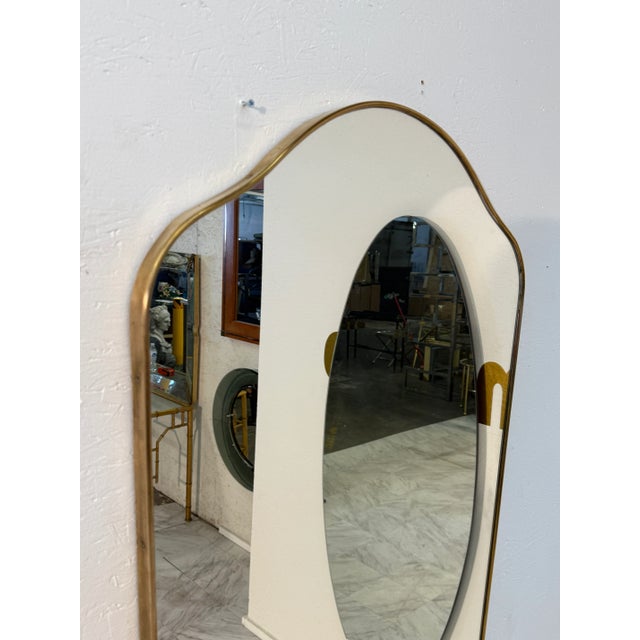 Mid-Century Brass Framed Wall Mirror With Curved Silhouette 1960s For Sale - Image 4 of 7