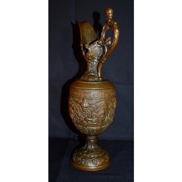 Antique Victorian Cast Metal Ewer Pitcher 12.5” Ornate Bacchus Grape Vines Urn For Sale - Image 11 of 15